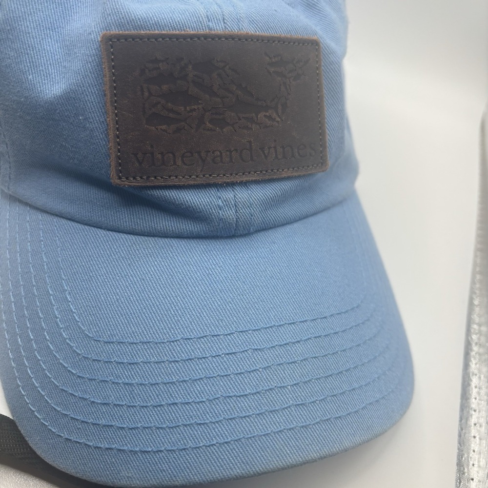 Vineyard Vines Blue Leather Patch Whale Hat Cap Leather Adjustable Strap - Picture 3 of 7